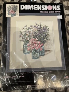 Dimensions WILDFLOWER TRIO Kit punto croce contato 11" x 12" - USA #35122 - Foto 1 di 2