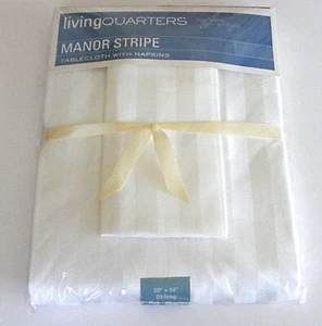 Living Quarters Manor Stripe White Tablecloth 60" 84" Rectangular NIP - Picture 1 of 2