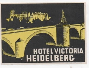Etiqueta de equipaje vintage hotel Victoria Heidelberg Alemania - Imagen 1 de 1