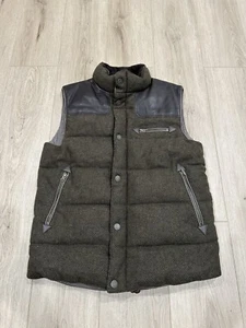 Orvis Mens Vest Size Medium Green Brown Wool Leather Trim Zip Snap - Picture 1 of 10