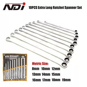 10PCS Extra Long Double Ring Cr-V Ratchet Spanner Set 72 Tooth Wrench Hand 0335 - Picture 1 of 2
