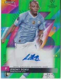 JEREMY DOKU 15/99 GREEN REFRACTOR AUTOGRAPH TOPPS FINEST UCL UEL 2023-24 MANCITY - Picture 1 of 2
