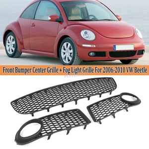 FOR VW BEETLE 06-10 BLACK HONEYCOMB FRONT BUMPER LOWER GRILLES FOG LIGHT COVERS - Picture 1 of 12