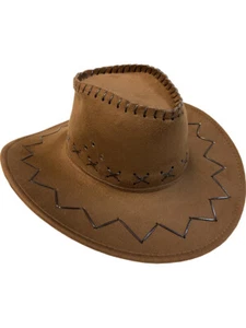 Adult's Rodeo Brown Leather Look Cowboy Hat Costume Accessory - Picture 1 of 2