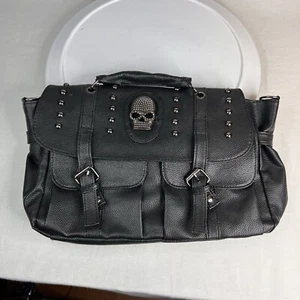 Gothic Skull & Rivet Decorated Flip Over-14in. Handbag -Missing Long Strap EUC - Picture 1 of 11