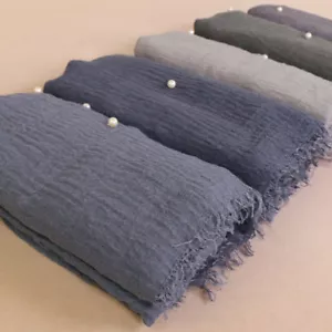 Maxi Bufanda Mezcla Algodón Viscosa con Perla Arrugada Hijab Suave Musulmán 200x100cm - Imagen 1 de 38
