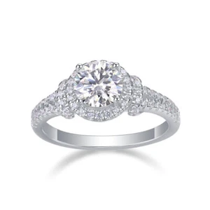 Certified 1CT VVS1/D Moissanite Solitaire Engagement Ring 925 Sterling Silver - Picture 1 of 15