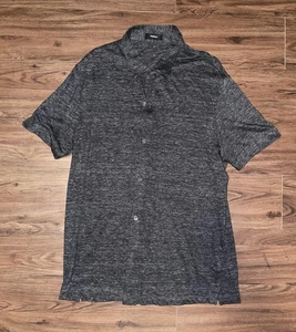 Theory Shirt Mens Large Gray Button Front Knit Short Sleeve Zephyr Melange Linen - Picture 1 of 6