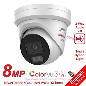 Hik compatible DS-2CD2387G3-LIS2UY/SL 8MP ColorVu 3.0 IP Camera PoE Mic Speaker - Picture 1 of 8