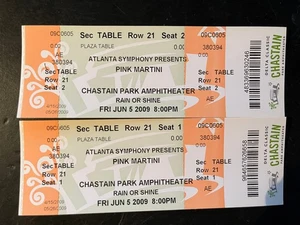 PAIR UNUSED TICKETS PINK MARTINI AT CHASTAIN PARK ATLANTA JUNE 5, 2009 - Picture 1 of 2