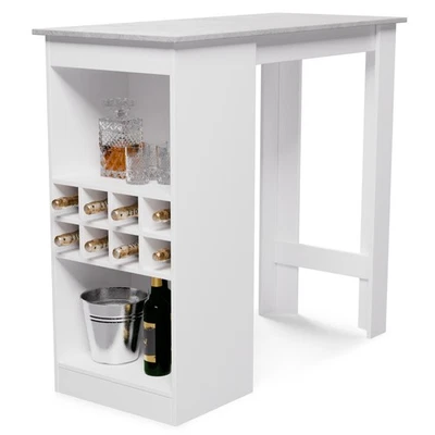 Mesa de bar blanca mesa de bar mesa de comedor de madera mesa de cocina con estante de vino mesa de salón  - Imagen 1 de 4