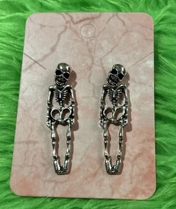 Silver Skeleton Earrings. Unique, Party, Cute, Festive, Shiny, Halloween - Picture 1 of 4
