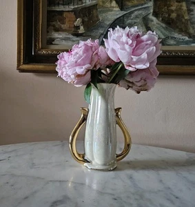 Vintage Pearl China Co. 8" Opalescent Vase With Hand Painted 22k Gold! - Imagen 1 de 10