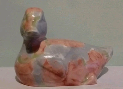 Vintage Park Rose Bridlington Small Sitting Glazed Duck Pink/Blue L 13.5 Cm - Image 1 of 4