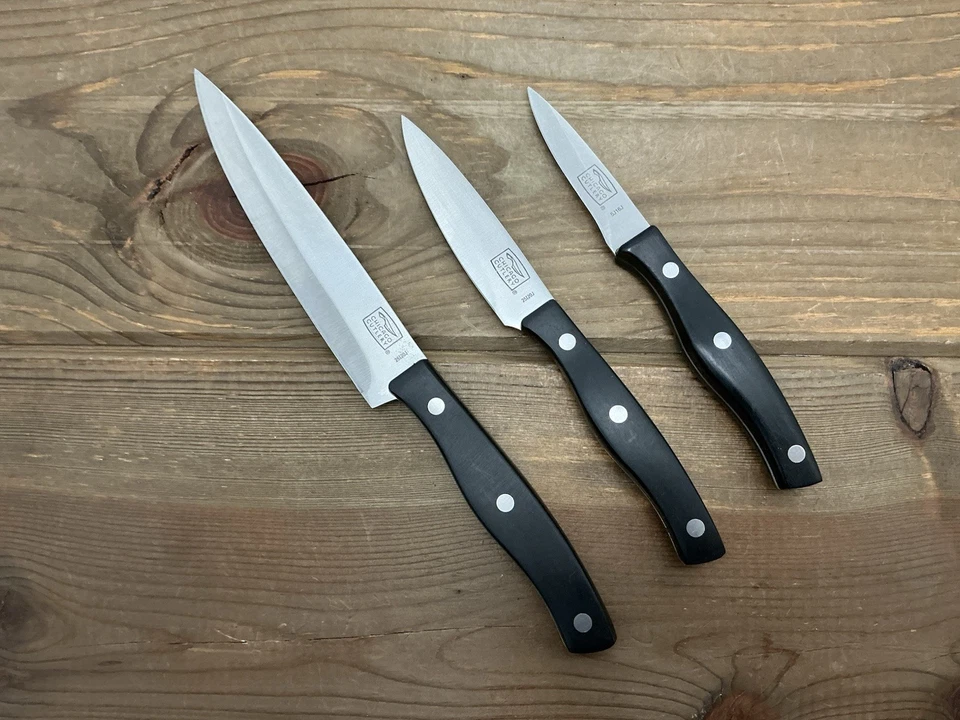 (3)芝加哥餐具刀2 Paring,1实用不锈钢黑色手柄二手状况完好 — 第 1/4 张图片