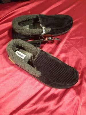 Nuevo con etiquetas Zapatos de espuma viscoelástica negros mocasín de pana Dearfoam para hombre talla 9 10 Foto 1 de 4