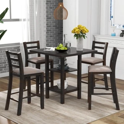Vinsetto 5-Piece Wooden Counter Height Dining Set with Padded Chairs - Image 1 of 4