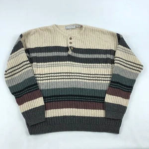 Vintage Henley Sweater Mens Large Striped Ribbed Knit 90s Michael Gerald - Picture 1 of 9