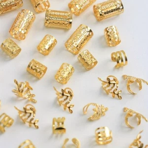 40PCS Metal Cuff Clips Dreadlocks Beads Gold and Silver Hair Braid Tubes Decor - Picture 1 of 14