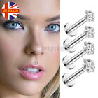 2x Silver Labret Bars Ear Nose Square CZ Stud Cartilage Helix Tragus 2-5MM Ring