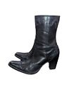 Vintage Antonio Melanie Black Leather Wingtip Cowboy Western Boots Size 8