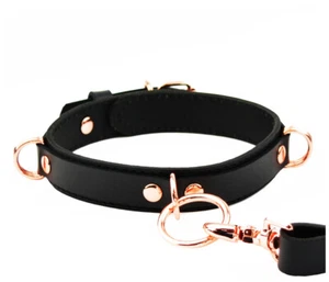 Black & Rose Gold Collar & Leash | Aphrodite Series Mercy Industries Col48BlkRg - Picture 1 of 5