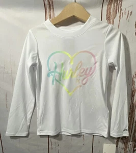 NWT-Hurley Girls Long Sleeve Swim Shirt Surf RashGuard -White w/Rainbow Logo Sz4 - Picture 1 of 8