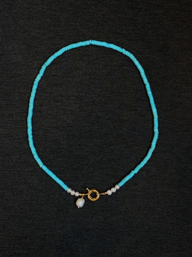 VETEMENTS Collana Perline Perle Turchese e Barocche Fatta a Mano Regalo