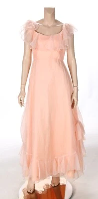 Vestido Lorrie Deb Vintage Años 60 70 Melocotón Organza Dama de honor Fiesta Baile de graduación talla 13/14 Foto 1 de 3