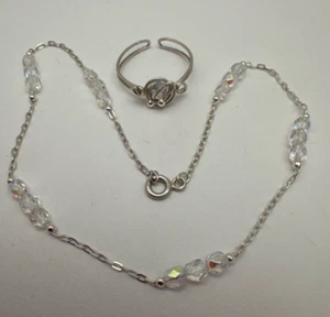 Handgefertigtes Sterlingsilber 0,925 AB klare Kristallperlen 10 3/4" Fußkettchen & Zehenring - Bild 1 von 7