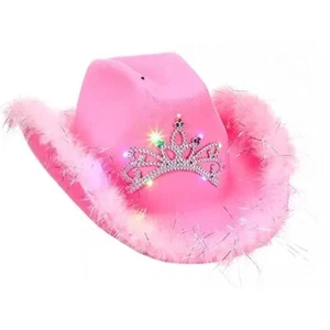 Cowgirl Light Up Blinking Tiara Hat Sequin Trimmed For Halloween Costume Pink - Picture 1 of 4