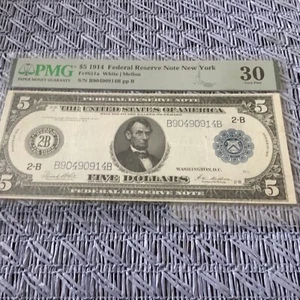Fr.851a 1914 $5 Five Dollars Federal Reserve Note New York, PMG VF 30 EPQ #38417 - Picture 1 of 9