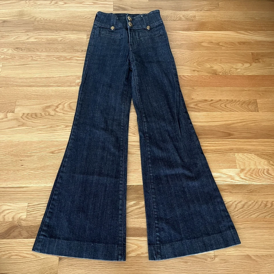 HIGH RISE SUPER FLARE WITH TROUSER HEM VINTAGE FLYING MONKEY JEANS 0 - Image 1 of 4