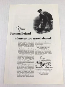 American Express Travelers Cheques Vtg 1929 Print Ad Art - Picture 1 of 3