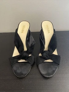 Prada Black Heels 3.5” Slides Slip On Vero Cuoio Made in Italy Sz 38 - Picture 1 of 10