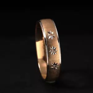 Vintage 10K Yellow & White Gold Diamond Gypsy Ring Star Flush Set T.5 / 9.5 - Picture 1 of 11