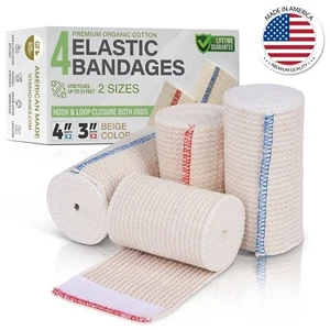 GT 2x4" & 2x3" Organic Cotton Bandages Wrap Hook/Loop Fasteners, Beige - Picture 1 of 9