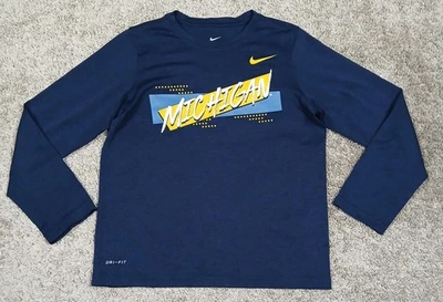 Nike Boys Tshirt Medium Michigan Wolverines Long Sleeve Dri-Fit Athletic Cut - Imagem 1 de 4