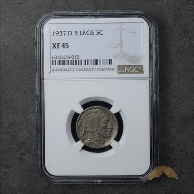 1937-D Indian Head Buffalo 3 Leg Nickel 5C - NGC XF45 - Denver - Image 1 of 2