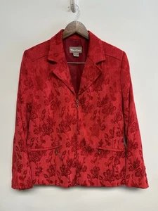 Vintage Cherry Red jacquard Blazer Jacket XL Zip Up Classic Timeless Y2K 90s - Picture 1 of 9