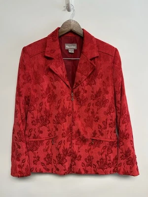 Chaqueta Blazer Vintage Rojo Cereza Jacquard XL Cremallera Clásica Atemporal Y2K Años 90 Foto 1 de 4