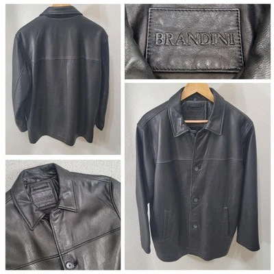 Abrigo Chaqueta Brandini Cuero Suave Para Hombre Talla Mediana Negro Cierre Botón Forrado Foto 1 de 4