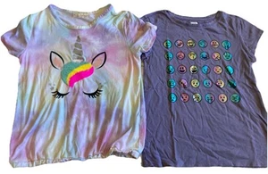 Btween Unicorn Sequin And Gap Kids Emoji Graphic T-Shirts Girls M And Size 10 - Picture 1 of 24