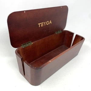 Teyga Cable Management Cherry Wood Box Slotted Sides Hinged Top Magnet Close - Picture 1 of 17