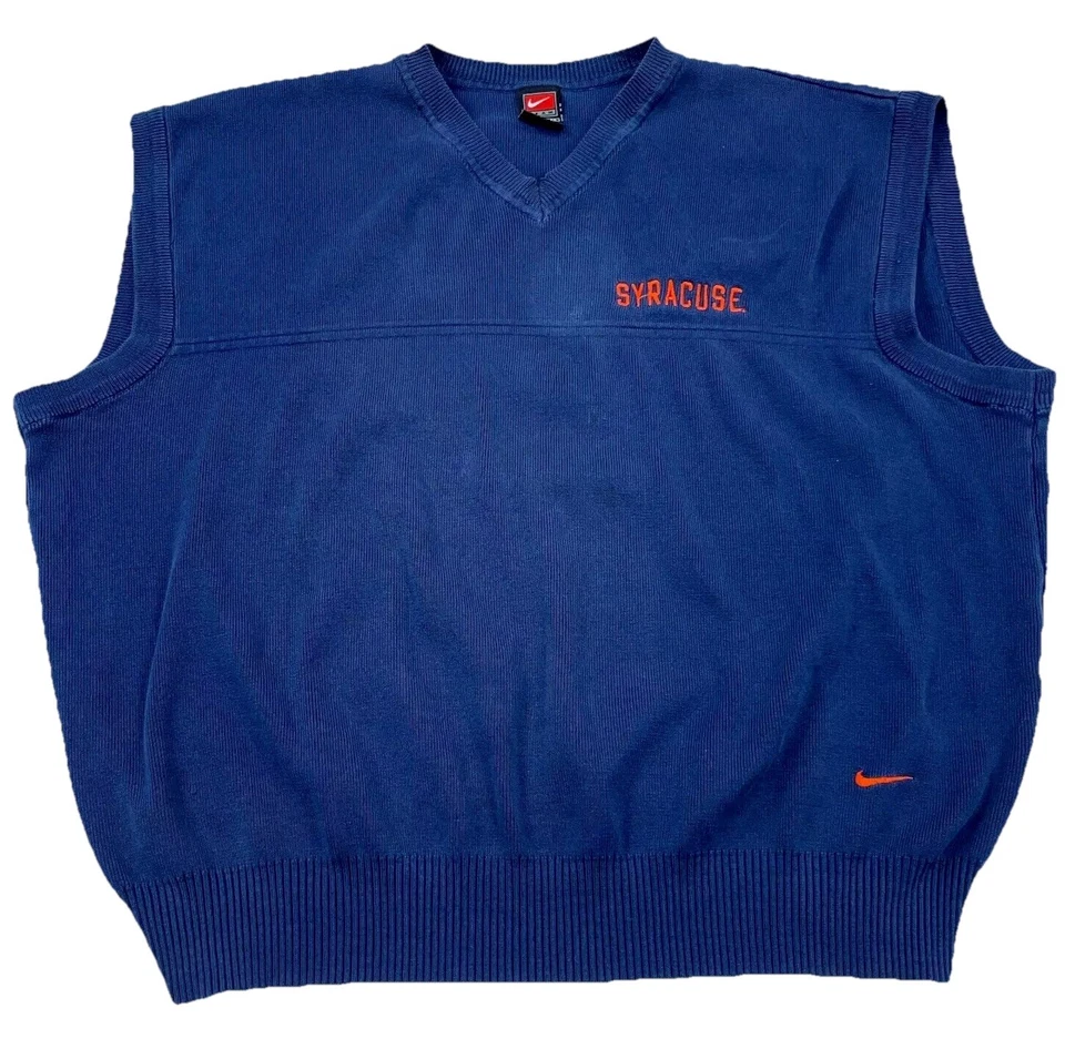Vintage Syracuse Orange Sweater Vest Men XL Blue Nike Y2K 2000s V Neck Knit * - Image 1 of 4