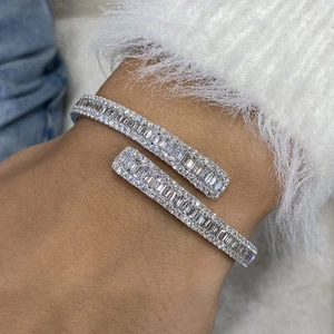 Emerald,round Lab-Created Diamond Bangle Bracelet Bracelet 6.70ct F/VS - Picture 1 of 8