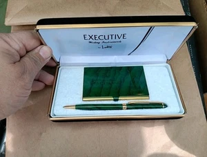 Lodis grün marmoriert Kugelschreiber Tintenstift mit Messing Visitenkartenhalter - Bild 1 von 7