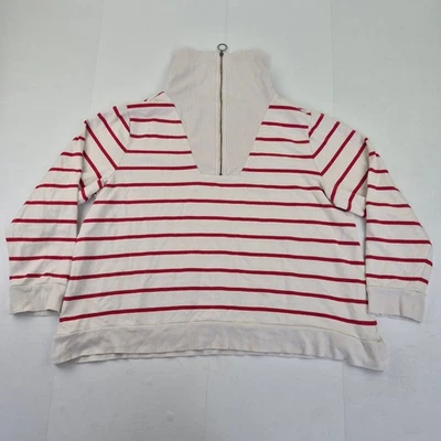 SEASALT Tideline Sweatshirt 20 Red White Women's Organic Cotton Striped Pullover - Image 1 of 4
