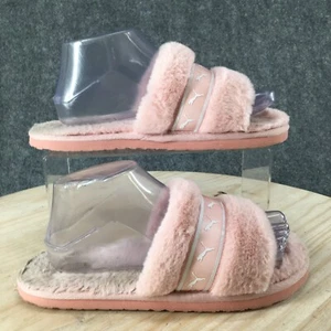 Puma Sandals Womens 8 Fluff Remix Casual Slip On Flat Slides Pink Faux Fur - Picture 1 of 16