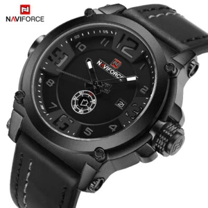 NAVIFORCE Men's Sports Leather Waterproof Quartz Watch LED Military Wristwatch - Picture 1 of 32
